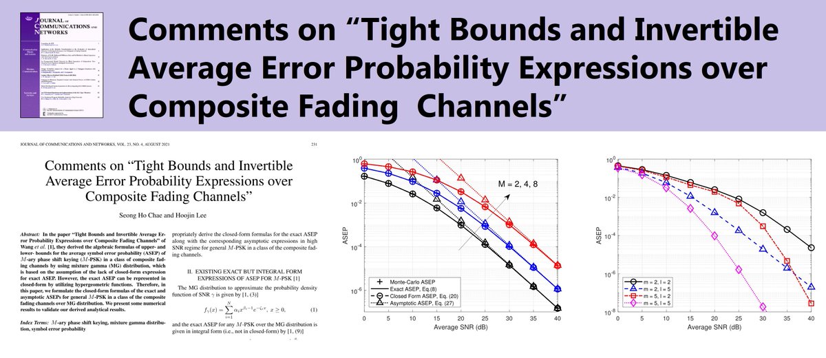 ScienceJOpen's tweet photo. Comments on “Tight Bounds and Invertible Average Error Probability Expressions over
Composite Fading  Channels”
open acess🔓https://t.co/2HRlNAB87a 
Journal of Communications and Networks, 23-4;2021
#M_ary_phase_shift_keying #mixture_gamma_distribution #symbol_error_probability https://t.co/vdsqZ1ytP5