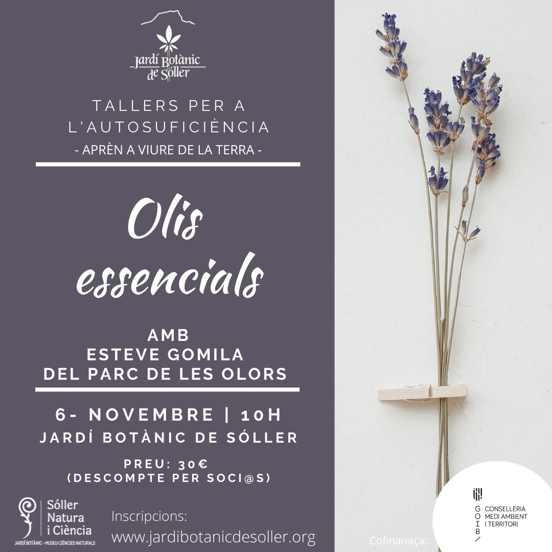 MUCBOsoller's tweet photo. El proper taller del cicle “Tallers per a l’autosuficiència” tindrà lloc el dissabte 6 de novembre, de 10 a 17h al Jardí Botànic. En aquesta ocasió comptarem amb n'Esteve Gomila del Parc de les Olors de Búger que ens introduirà al fascinant món alquímic dels olis essencials. https://t.co/vtartgyKoG