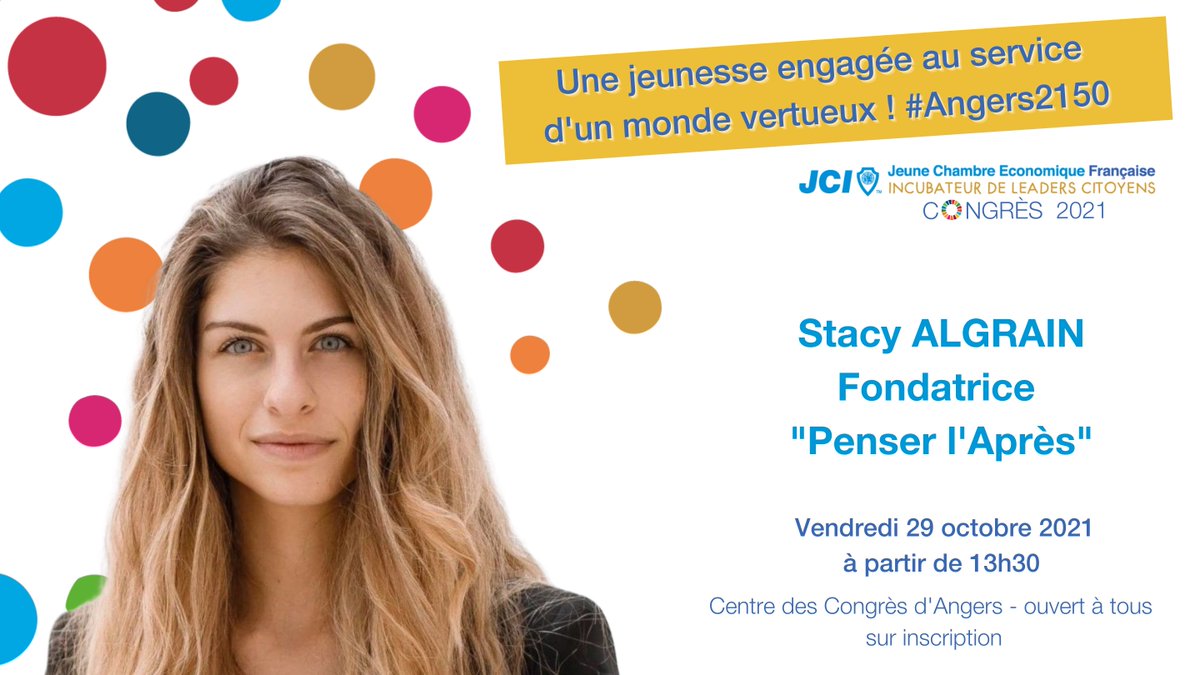 <a href="/StacyAlgrain/">Stacy Algrain</a> est la fondatrice du média <a href="/PenserLapres/">Penser L'après...</a> et fait partie de la jeune génération engagée ! Stacy sera avec nous le vendredi 29 octobre à #Angers pour partager avec son expérience ! Plus que quelques places disponibles ici 👉bit.ly/3Cd2VfI <a href="/jceangers/">JCE Angers</a>