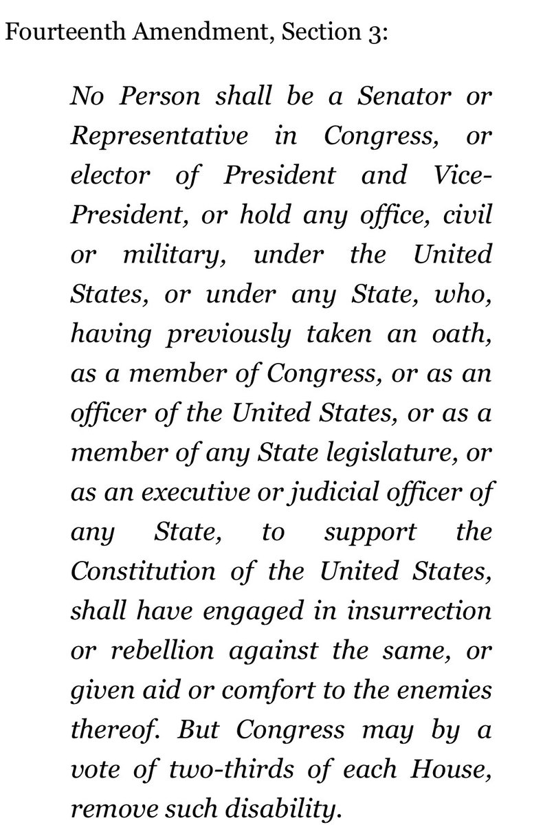 Out5p0ken's tweet photo. @AOC Congress can exercise its Section 5 enforcement authority under the 14th Amendment to express its considered opinion that certain individuals are ineligible -/ please get this going. https://t.co/tzO9sikyac