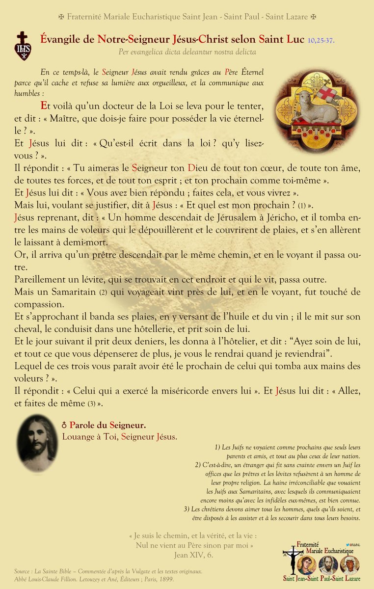 IRFMx's tweet photo. ✞ L’#Évangile du #jour :
« Et un #Samaritain qui #voyageait s’#approcha de lui, et en le #voyant, il fut #touché de #compassion ». https://t.co/Pr2P1BTUN5