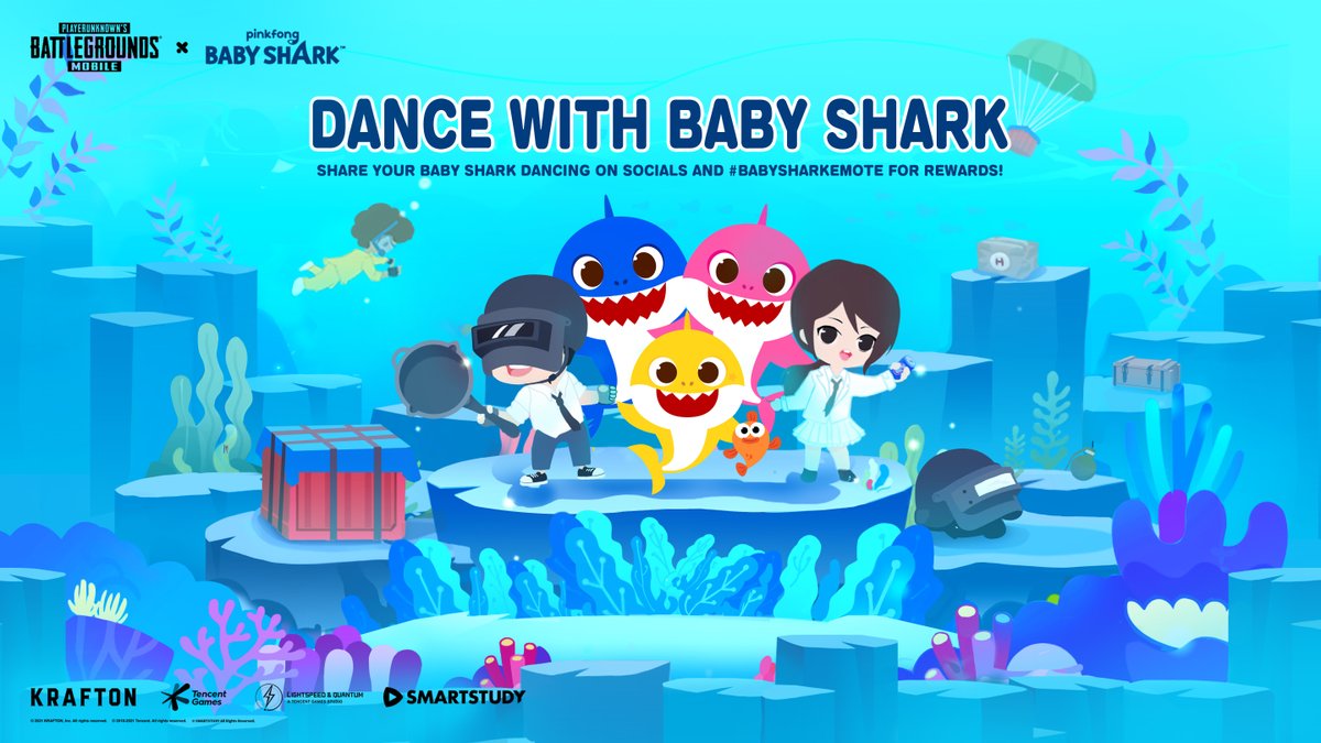 PUBGMOBILE's tweet photo. 🦈 Share your Baby Shark dance moves 💃 and win permanent Baby Shark outfits!

This event is live from Oct 24th - Nov 7th ⌛ 

Click the link for more info: 🔗 https://t.co/jJF11l6cCK

#pubgmobile #babyshark #PUBGM #BabySharkEmote https://t.co/hIEzCkDuVo