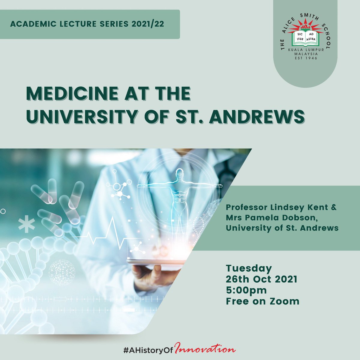 KLASS_HigherEd's tweet photo. We are kicking off our Academic Lecture Series with a Medicine talk by @univofstandrews , come and join us tomorrow at 5pm (Malaysia time).

Register at https://t.co/r7kTQYswmi to get the Zoom link tomorrow!

@AliceSmithSch @KLASS_EPKS5 https://t.co/ctdLGOYpuQ