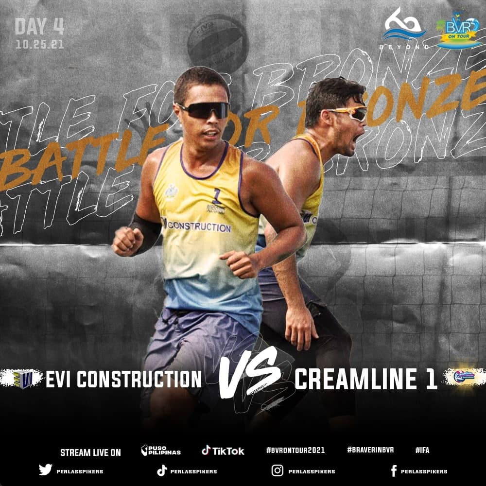 PerlasSpikers's tweet photo. Men's BRONZE MATCH at 12pm and will be shortly followed by the Women's BRONZE MATCH. Stream on @pusopilipinas @biogenic_alcohol #TheBiogenicWay #EVIconstruction #BRAVERinBVR #BVRonTour2021 #BRAVERinBVR #IFA https://t.co/odYYFOR0QY