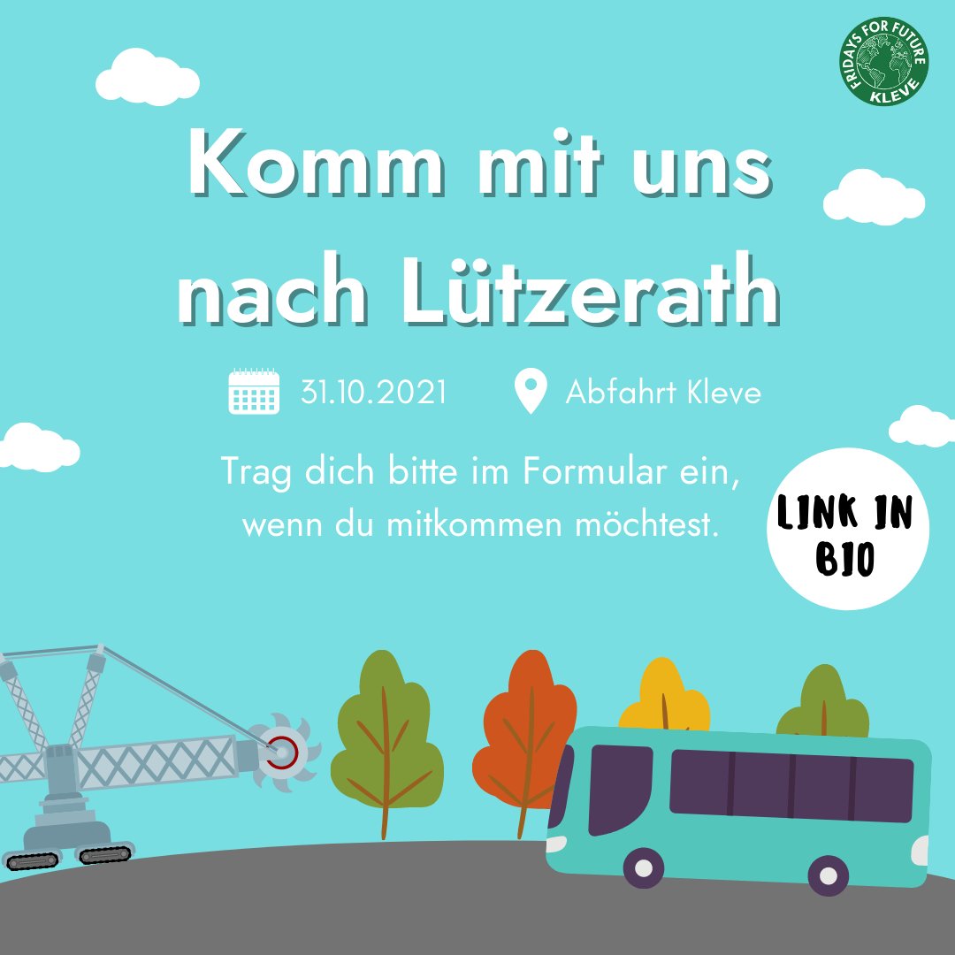 FFF_Kleve's tweet photo. 📣 Kommt mit uns nach Lützerath! Wir organisieren einen Bus zur Anreise. Wir wollen gegen 11 Uhr in Lützerath sein und nach dem Demotag am späten Nachmittag wieder zurückfahren. Die genauen Uhrzeiten legen wir noch fest. Trag dich hier ein: https://t.co/UCuGnDMHhO https://t.co/MBwSy8bZ3G