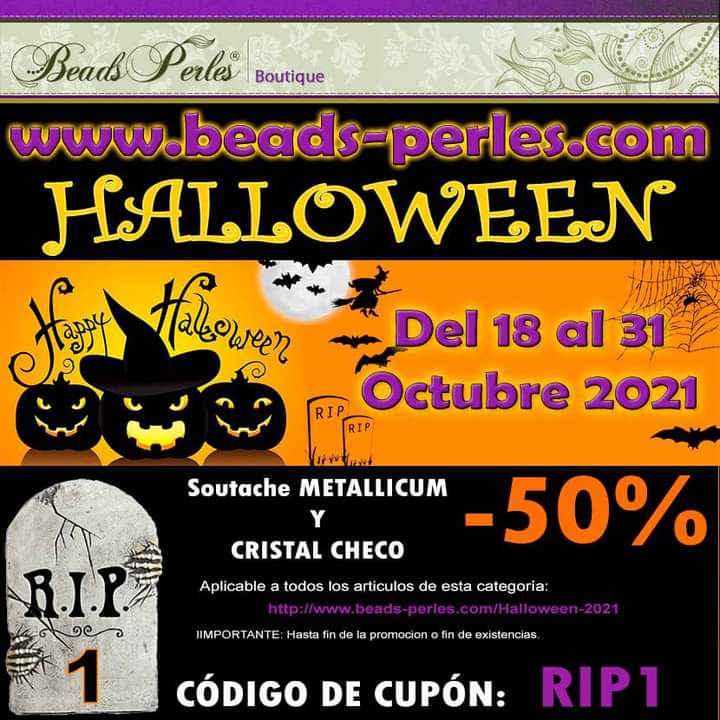 BeadsPerles's tweet photo. 🎃Halloween🎃 se acerca y como siempre en https://t.co/a6gQpFjf93 lo celebramos con descuentos de hasta el 100%!!!
👀 Del 18 al 31 de Octubre de 2021
Condiciones aquí:
https://t.co/QeR6pJabfr

Feliz Halloween!
#BeadsPerles #Halloween #Descuentos #Regalos #Soutache #Miyuki #Delica https://t.co/4FQFWyHoE3