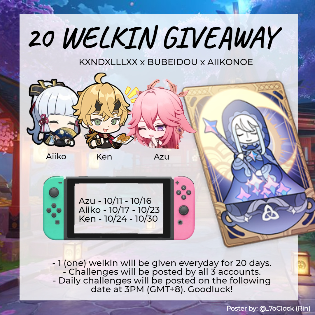 kxndxlllxx's tweet image. ✦ 20 WELKIN GIVEAWAY ✦

DAY 19
⟡ 1 winner

rules:
→ retweet &amp;amp; like!
→ must be following @bubeidou, @kxndxlllxx, &amp;amp; @Aiikonoe 
→ will be using rt picker &amp;amp; manual checking
→ ends in 24hrs ⏳

challenge:
Reply with a feature you wish Genshin have.