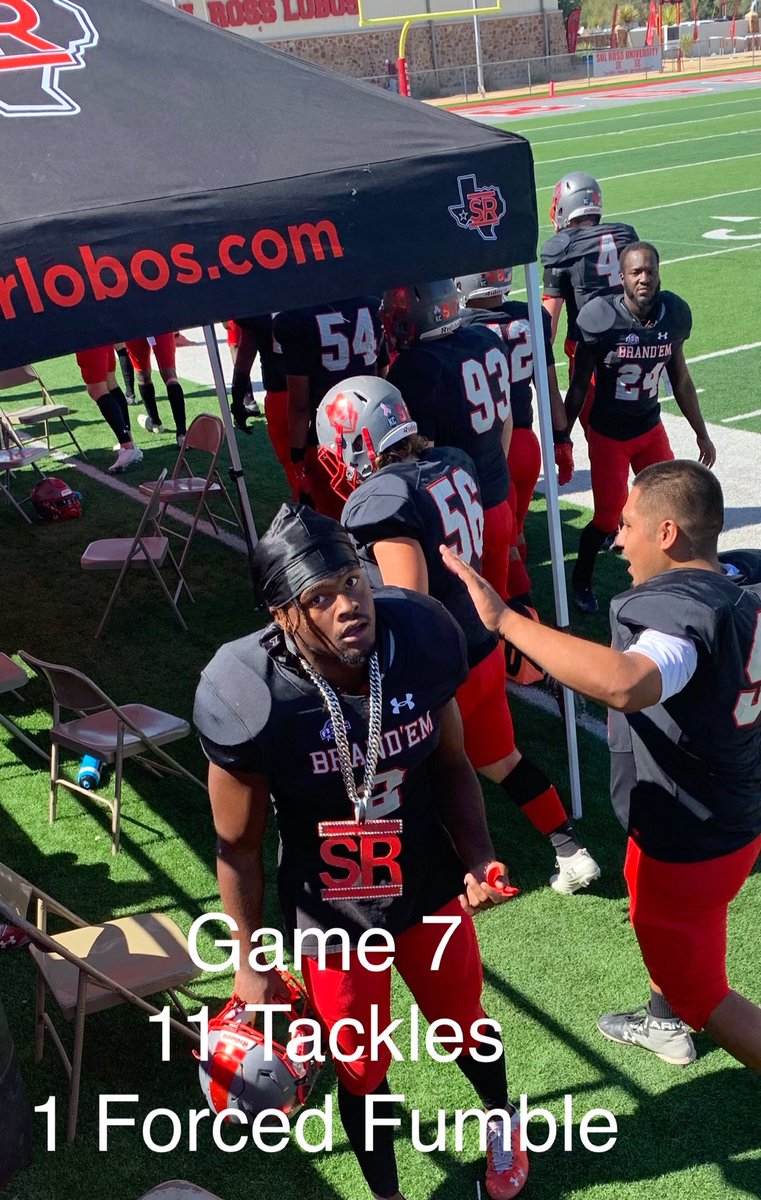 SumptuousSulay's tweet photo. Game 7 11 Tackles 1 Forced Fumble @SRSUFootball @quincbone22 #QueueTheDeuce #QBSacker #ASCFootball https://t.co/Tn24npnj7u