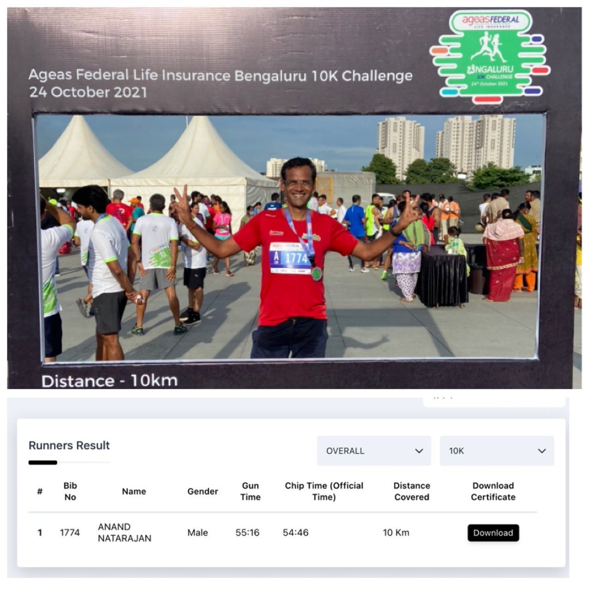 AnandHubber's tweet photo. Yesterday's 10k run in 54:46 mins🏃‍♂️

A running event in Bangalore after 595 days❤️

1000+ runners at NICE Road made it memorable

Getting up before 4 am after disturbed sleep, turning up @ 5 for warm up &amp; starting run @ 6 and breakfast with fellow runners are all back

#wellness https://t.co/iDRiIRY3WL