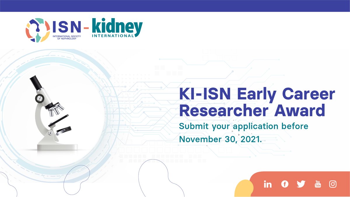 Int Society of Nephrology (@isnkidneycare) on Twitter photo In recognition of the valuable contribution made by early career researchers worldwide, Kidney International and the ISN will select four of the best original research papers published in <a href="/kidney_Int/">Kidney International</a> in 2021 to receive a KI-ISN Early Career Researcher Award. In recognition of the valuable contribution made by early career researchers worldwide, Kidney International and the ISN will select four of the best original research papers published in <a href="/kidney_Int/">Kidney International</a> in 2021 to receive a KI-ISN Early Career Researcher Award.