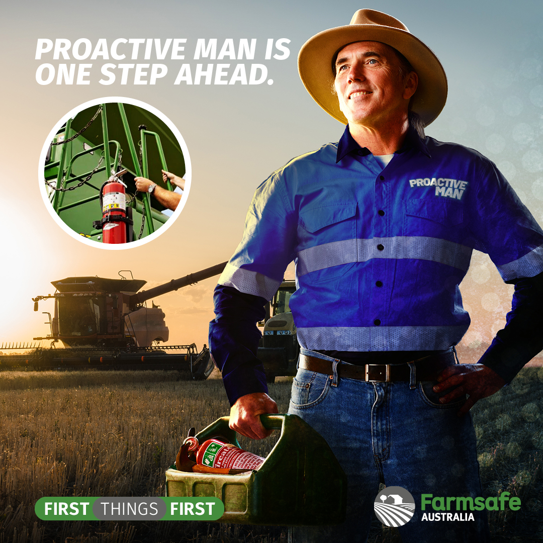 Meet #ProactiveMan the farmer who recognises the risks and hazards associated with harvest time and takes steps to mitigate them well before they turn into dangerous situations. Find out more about #HarvestHeroes at farmsafe.org.au #SaferHarvest #saferfarmssaferfarmers