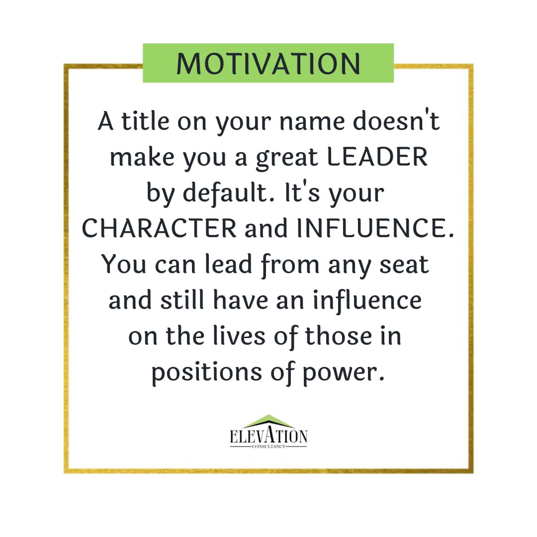 ElevationConsu2's tweet photo. Leadership has more to do with who you are than what you do. 

Don't be defined by a title. You don't have to be at the top of the Hierarchy to be a great Leader. You can start leading from where you are. https://t.co/zcRz7sGPee