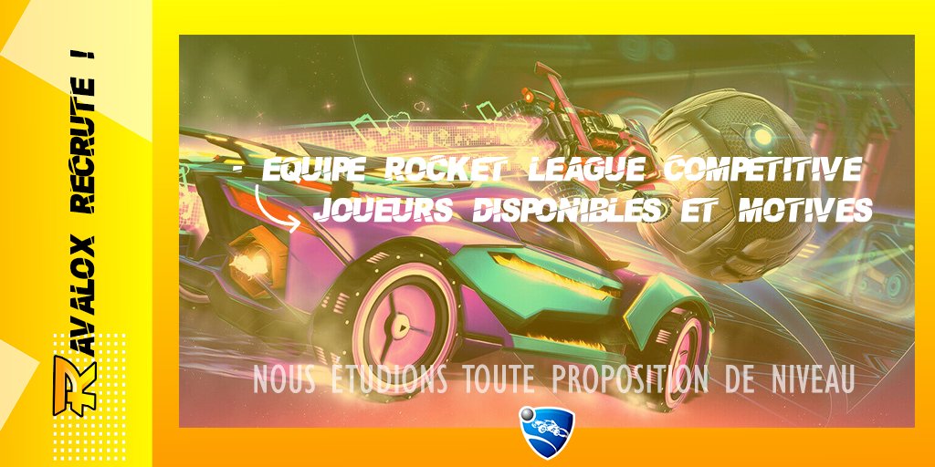 RavaloxEsport's tweet photo. 🚗 ROCKET LEAGUE - RECRUTEMENT🚗

On commence la session de #recrutement massive avec #RocketLeague !💪
La #ravalox recrute une équipe #RL motivée et active ! 

Le CM ne mange pas, alors go DM si tu es hypé !🟠🟡

@Cherche_1Groupe @RT4French @EsportsTweeter @GamingRTweeters https://t.co/AKqvW39X7I