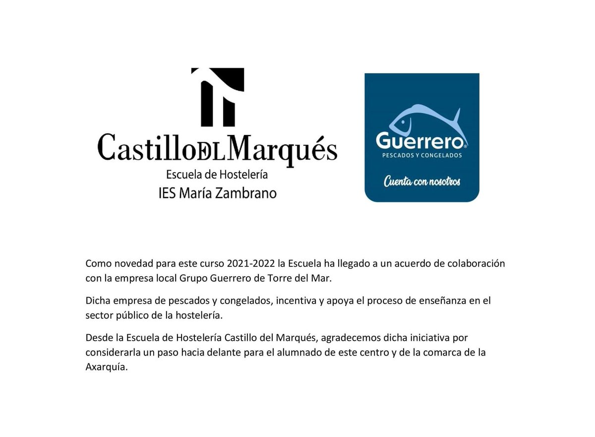Acuerdo de colaboración Pescados y Congelados Guerrero <a href="/LaBanquisa/">Guerrero Pescados y Congelados</a>  para el curso 2021-2021