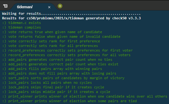 Day 32 #100DaysOfCode #tideman #cs50
Yes. I did it.