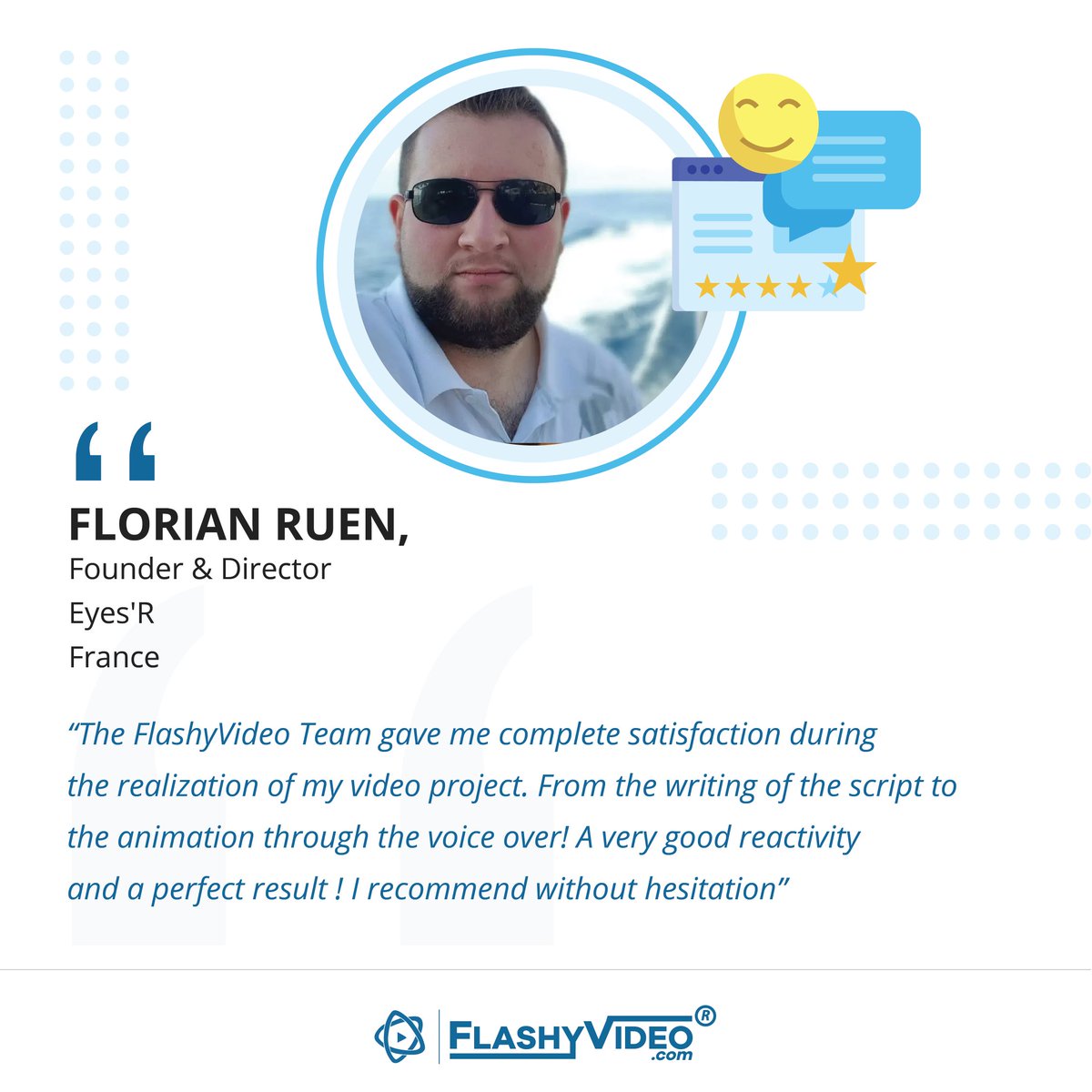 FlashyVideo's tweet photo. Nothing satisfies us more than hundred percent customer satisfaction. FlashyVideo prides itself on being able to deliver that over and over again. 
#flashyvideo #explainervideo #customertestimonial #customersatisfaction #customerreview #happycustomer #perfectresults #videography https://t.co/KsgECD9H4M