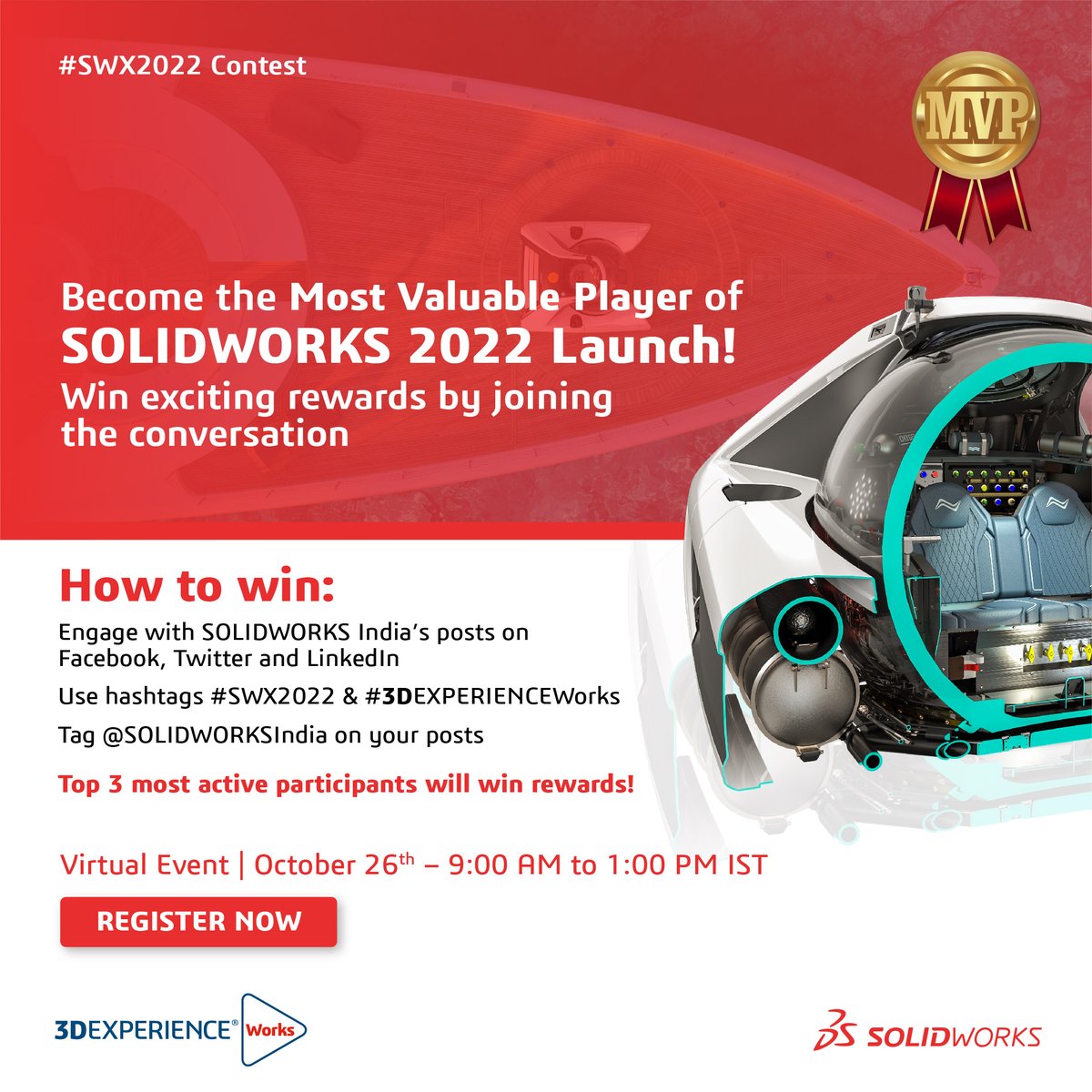 SOLIDWORKSIndia's tweet photo. Lead the #SWX2022 buzz on social media to win exciting rewards! Become the most valuable player of SOLIDWORKS Innovation Day 2021! Register Now https://t.co/kkFji2HY43
#SWX2022 #SOLIDWORKS #VirtualEvent #SOLIDWORKS2022 #3DEXPERIENCEWorks #CloudCompanion #3DSIndia #InnovationDay https://t.co/AYOvBRTQtf