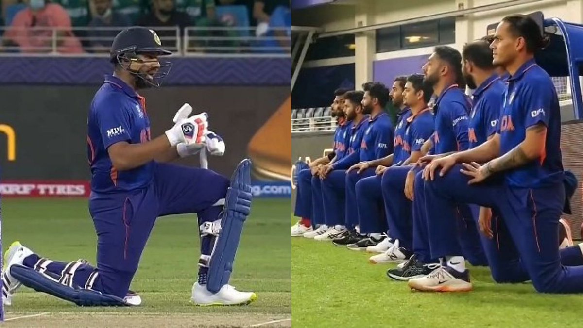 DrDatta01's tweet photo. .@imVkohli and team takes the knee to support #BlackLivesMatter . No doubt a grand gesture, but not a single word on #FarmersLivesMatter #SoldiersLivesNatter #FuelPriceHike etc, cos they are internal matter. @ICHOfficial https://t.co/OM65HeutGy