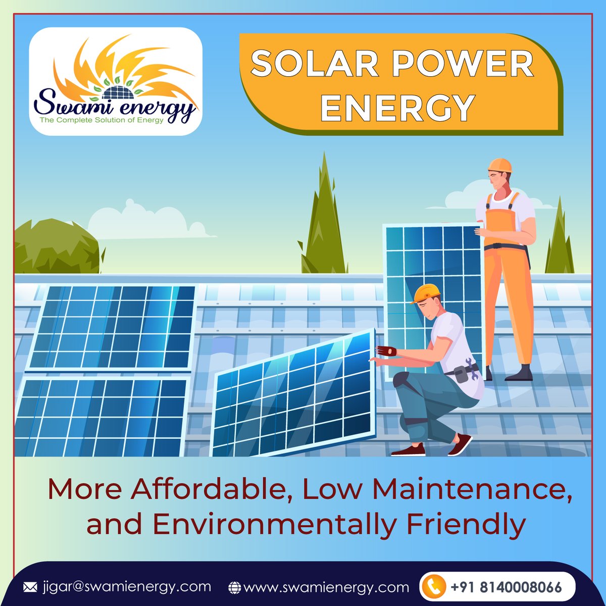 swamienergy's tweet photo. #SolarEnergy : More Affordable, Low Maintenance &amp; #EnvironmentFriendly

The #Ahmedabad's Top most #SolarSolutionsProvider Company : #𝗦𝘄𝗮𝗺𝗶𝗘𝗻𝗲𝗿𝗴𝘆

🌐https://t.co/Tg63HBW4H9

#SolarPanel #Solarrooftop #Solarsystem #SolarSubsidy #SolarServices #SolarInstallation https://t.co/r4z8QTDwMX