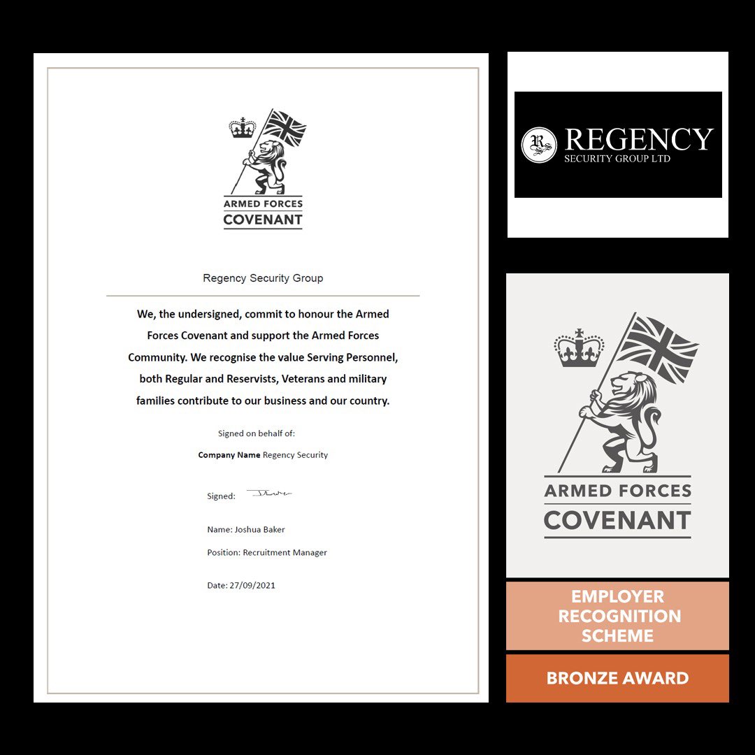 RegencySecurity's tweet image. Regency Security are delighted to announce that we are the proud new recipients of a bronze award from the Armed Forces Covenant Employer Recognition Scheme.

#forourforces #RegencyProud