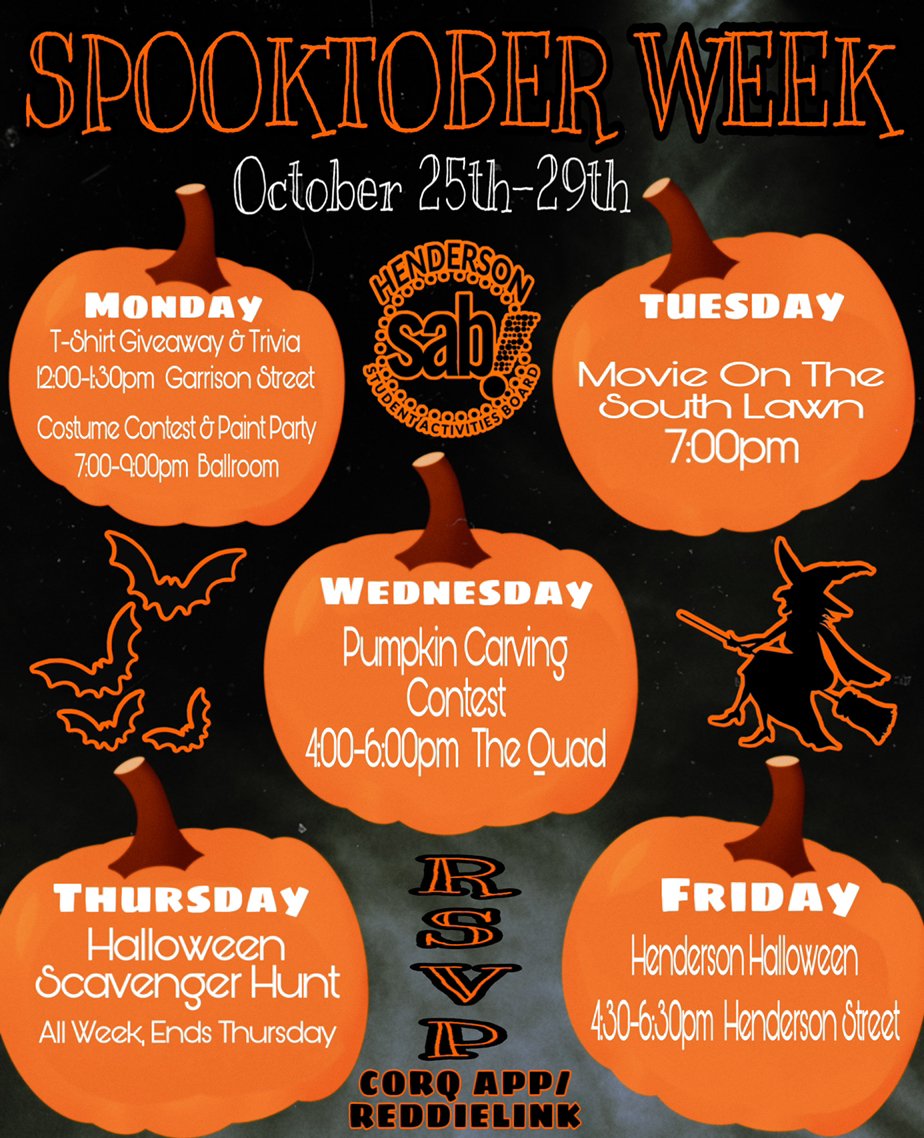 HSU_SEC's tweet photo. Three important weeks full of food, fun, and friends are coming up, Reddies!!
Mark your calendars and make plans to join us
#LiveReddie #SpoOktober #BOTR2021 #IEW2021 https://t.co/6j3nJdyjJe