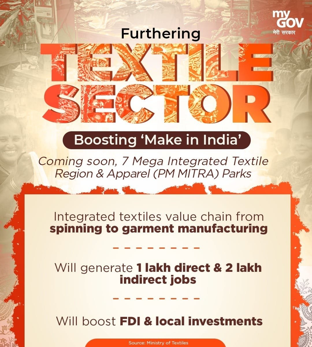 ParagShahBJP's tweet photo. PM MITRA scheme aims to realise the vision of Hon’ble Prime Minister Shri @narendramodi Ji's building #AatmanirbharBharat and to position India strongly on the Global textiles map.

#PMMITRA #NewIndia #5Fvision #TextileRegion https://t.co/jZTAhtJkcw
