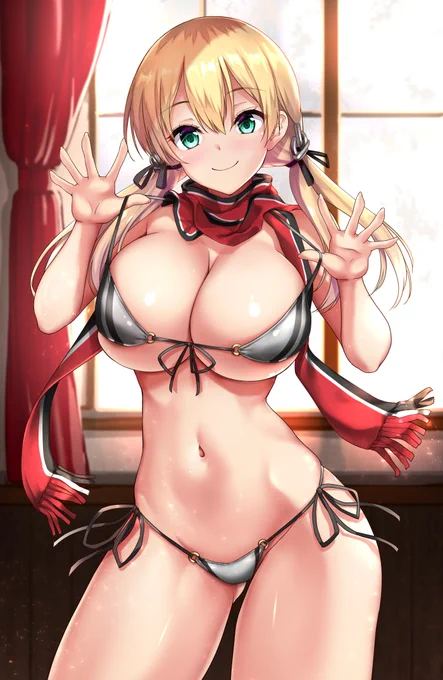 #今年も残りわずかなので今年一番伸びた絵を貼る見た絵描きさんも強制でやる
水着オイゲンちゃん! 