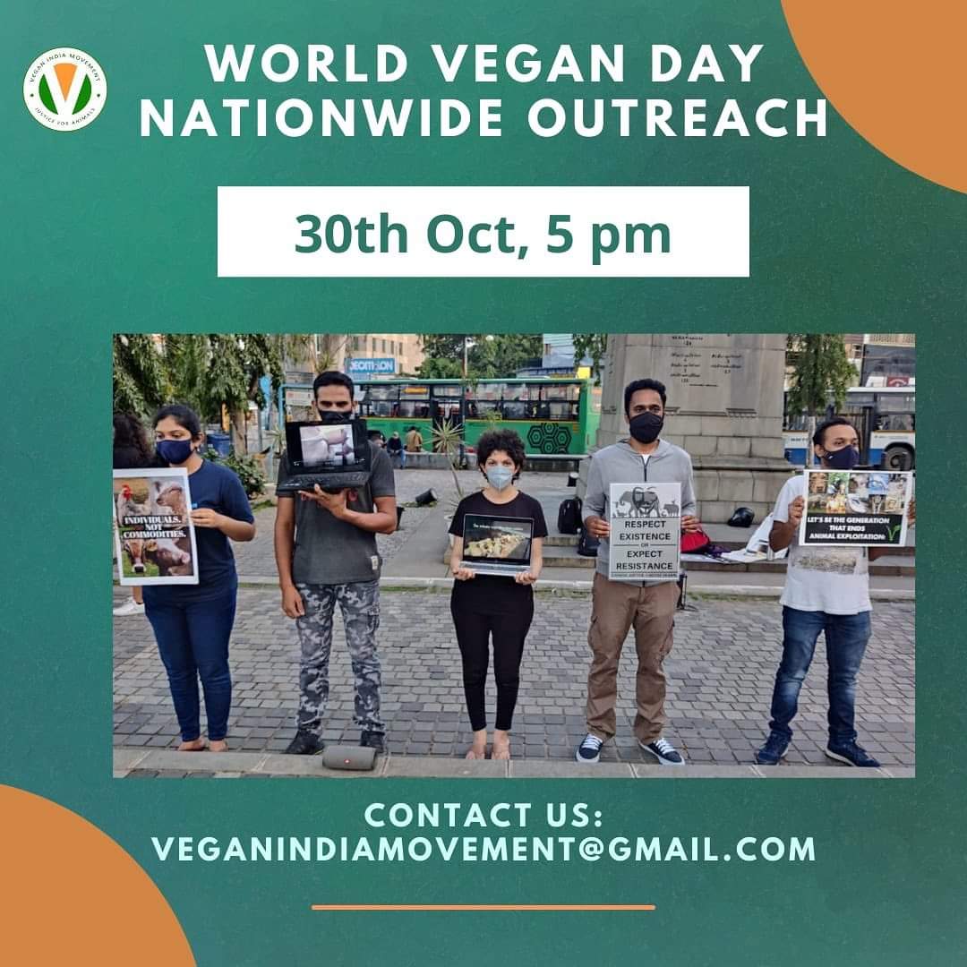 VeganIndiaMovt's tweet photo. As World Vegan Day draws closer, let's stand in solidarity &amp; fight together against the injustice of animal agriculture.
Join fellow activists across the country as they raise their voice against animal exploitation in their respective cities!
DM us to participate!
#vegan https://t.co/JHaBji1vRN