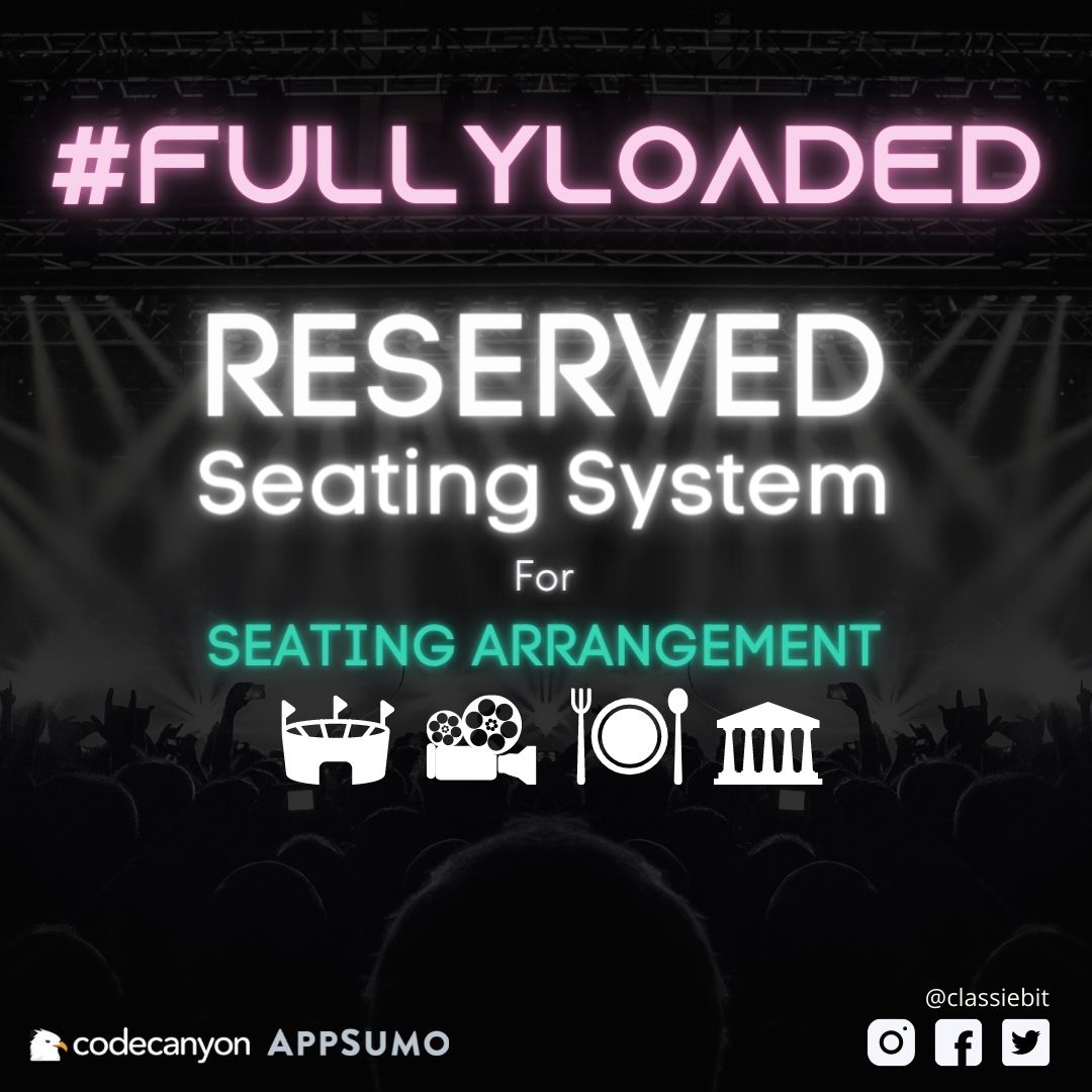 classiebit's tweet image. With Reserved Seating System, you can add any kind of seating arrangements e.g Stadiums, Townhalls, cinemas, Restaurants, Lounges, etc.
&amp;amp; much more.
#fullyloaded
Released on 3rd November🤩
Visit us: classiebit.com/eventmie-pro
#seatingsystem #eventmiepro #customaddons