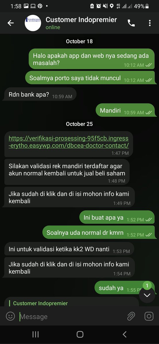 dityafirmansyah's tweet photo. @bankmandiri @BNI @HaloBCA @BANKBRI_ID @ojkindonesia @indopremier terdapat link yang memungkinkan untuk mencuri data nasabah. kemarin sempat dapat akun ini saat indopremier update software. https://t.co/re0B64KyHO