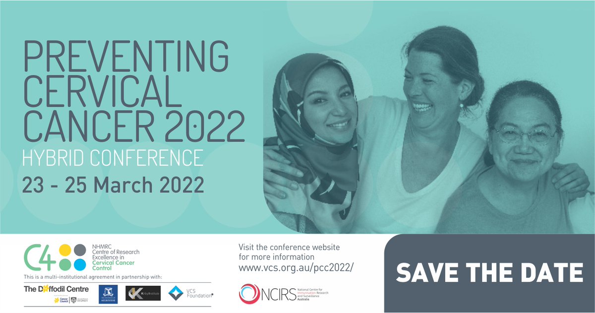 Save the Date! The Preventing Cervical Cancer 2022 Conference (PCC2022) is being held 23 – 25 March 2022 @ Sofitel Hotel, Melbourne. PCC2022 will be a hybrid face-to-face & virtual event. Register here: vcs.org.au/pcc2022 @NCIRS @CCNSWResearch @KirbyInstitute @UniMelb