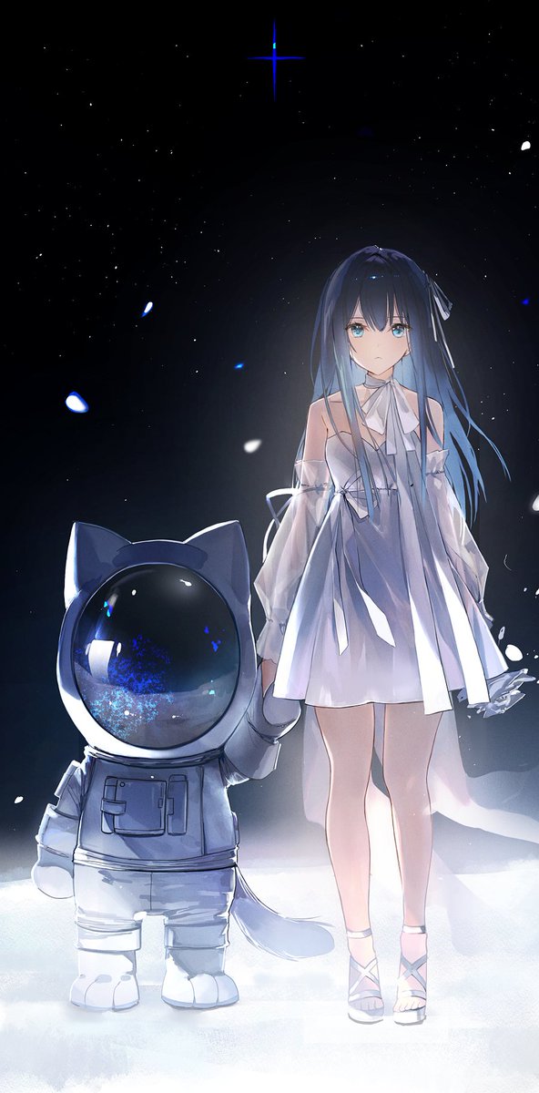 1girl dress long hair white dress space helmet blue eyes bangs  illustration images