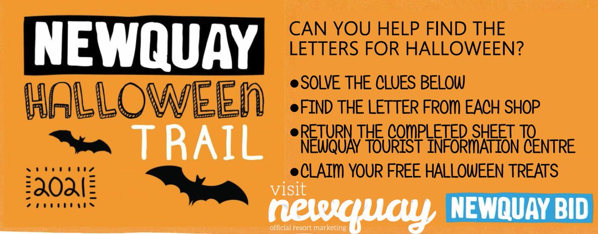 We've teamed up with our friends at <a href="/VisitNewquay/">VisitNewquay</a> to bring you the 2021 Halloween Trail! 🎃

Simply pick up a clue sheet from the Newquay Tourist Information Centre or download here: bit.ly/3noNU4b and let your spooky quest begin!