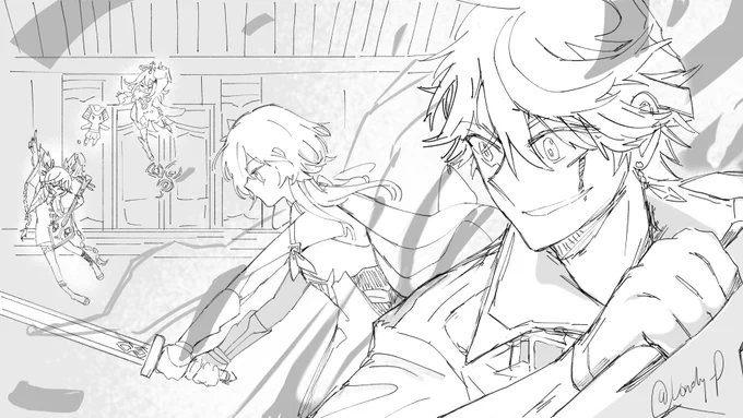 「Isn't this our kind of date comrade?」
     「…Your kind」
---
Labyrinth Warriors
#タル蛍 #chilumi #childe #xinyan #genshinimpactfanart #GenshinImpact 