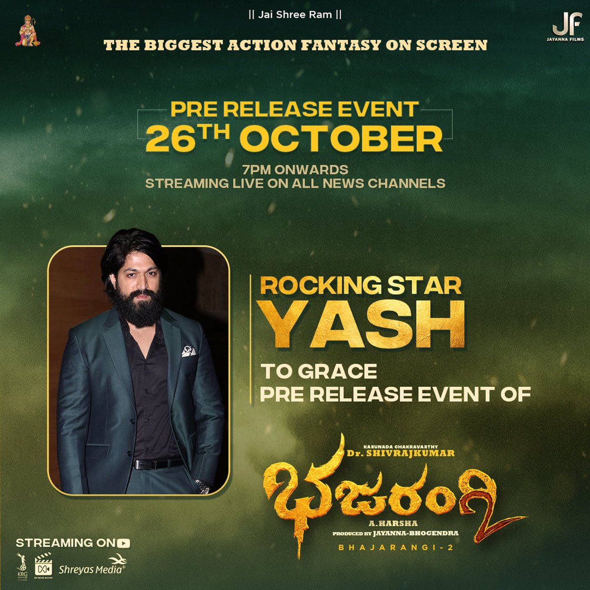 GooliiNC37's tweet photo. . @TheNameIsYash BOSS To Grace Pre-release Event Of #Bhajarangi2

#KGFChapter2 #YashBOSS https://t.co/mEKBjsDpY6