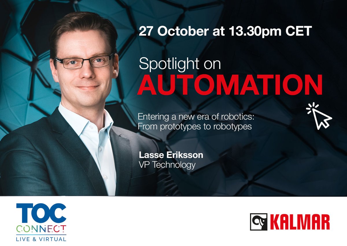 Kalmarglobal's tweet photo. Are you ready to enter a new era of robotics? Join Lasse Eriksson at #TOCConnect on 27 October and here more about the future of robotic solutions. https://t.co/gwh0CUXlRK @TOCWorldwide https://t.co/FrCzKDcuUG