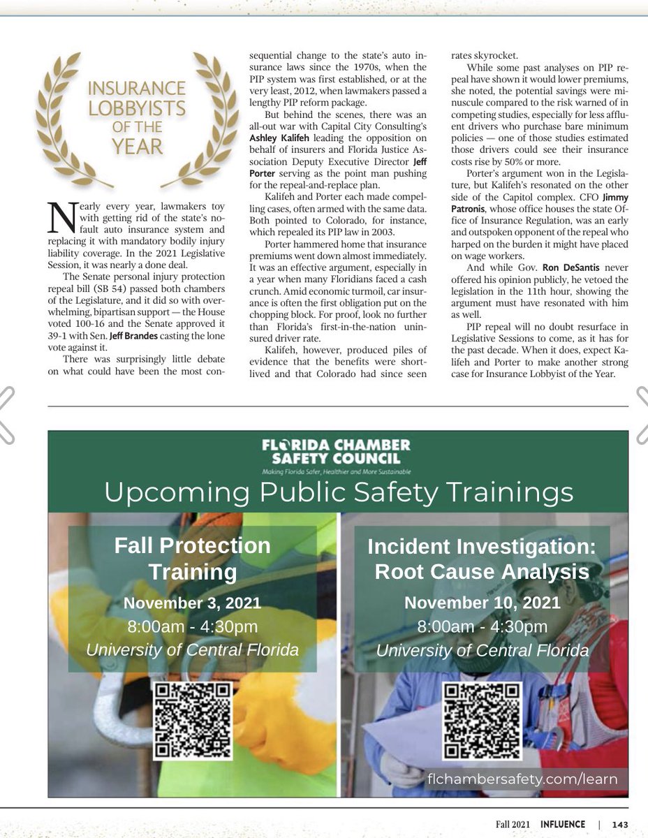 Congratulations to CCC lobbyist <a href="/ashleypmk/">Ashley Kalifeh</a> - Influence Magazine’s 2021 Insurance Lobbyist of the Year! #flapol #floridalobbyist