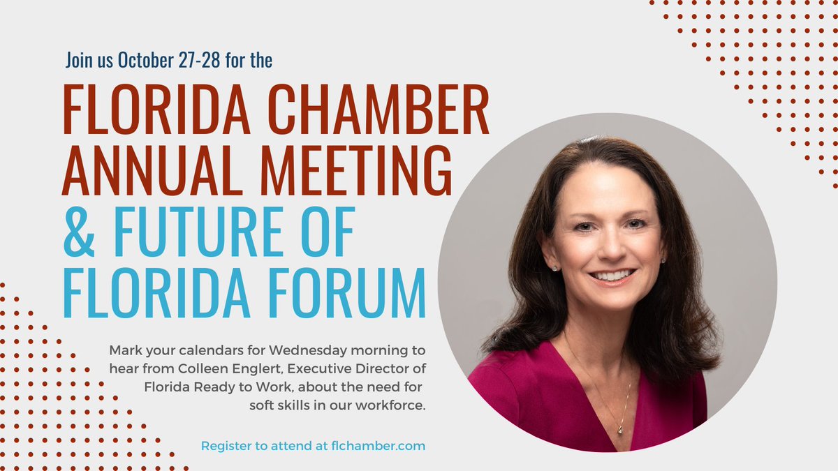 WINLearning_'s tweet photo. If you're attending the @FlChamber Annual Meeting & Future of Florida Forum, mark your calendars for Wed morning to hear the Exec Director of Florida Ready to Work, Colleen Englert, speak on the need for #softskills in our workforce. ๐ #FLOpen4Biz #FutureofFL https://t.co/QRIzQSMfL8