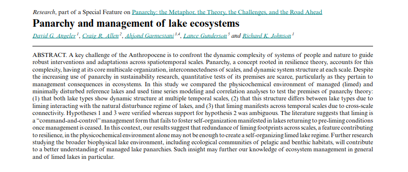 EcologySociety1's tweet image. Angeler, D. G., C. R. Allen, A. Garmestani, L. Gunderson, and R. K. Johnson. 2021. Panarchy and management of lake ecosystems. 
doi.org/10.5751/ES-126…
#panarchy 
#timeseriesmodeling