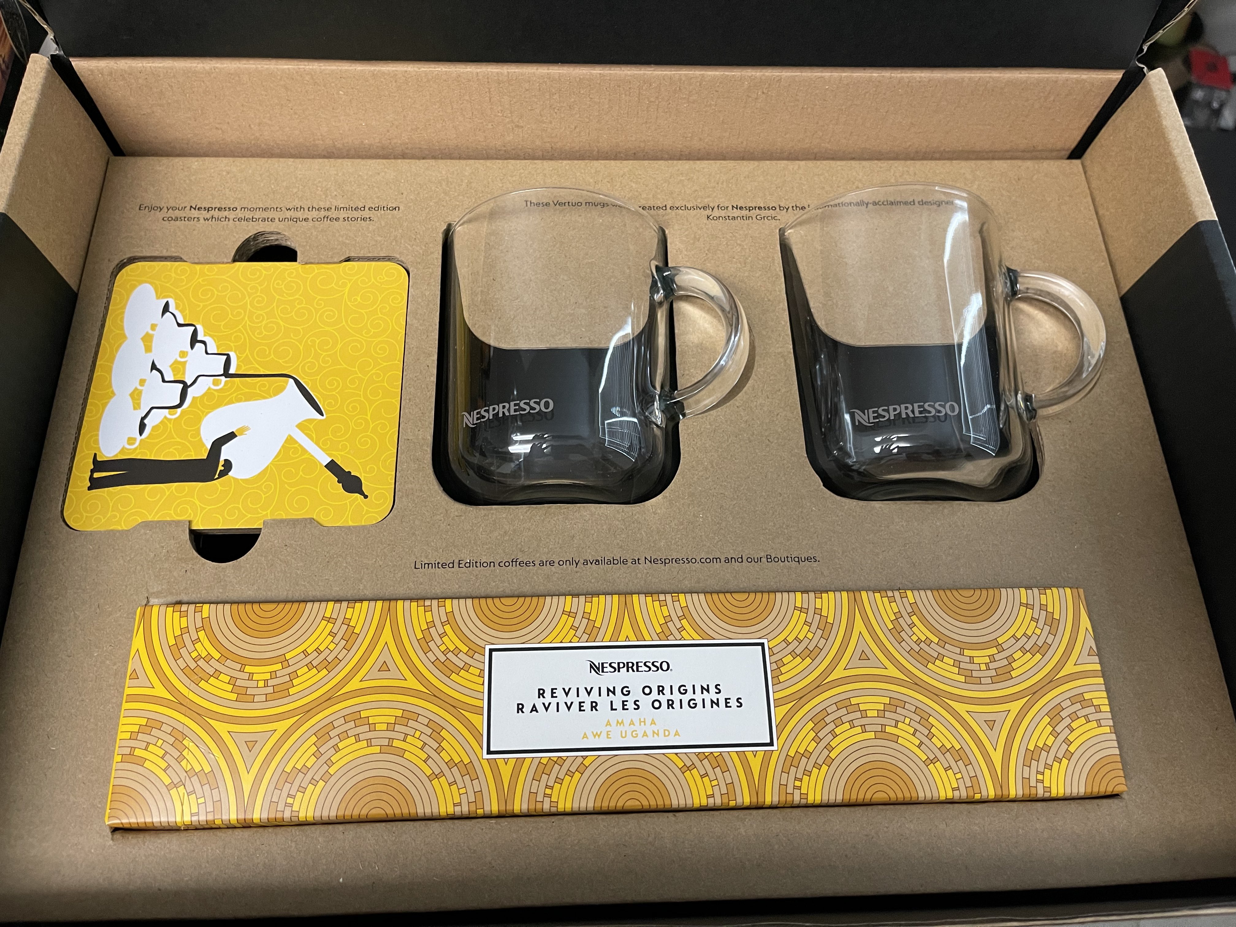 Nespresso Welcome Gift Coasters Espresso Set Amaha Awe Uganda Capsules New  Box