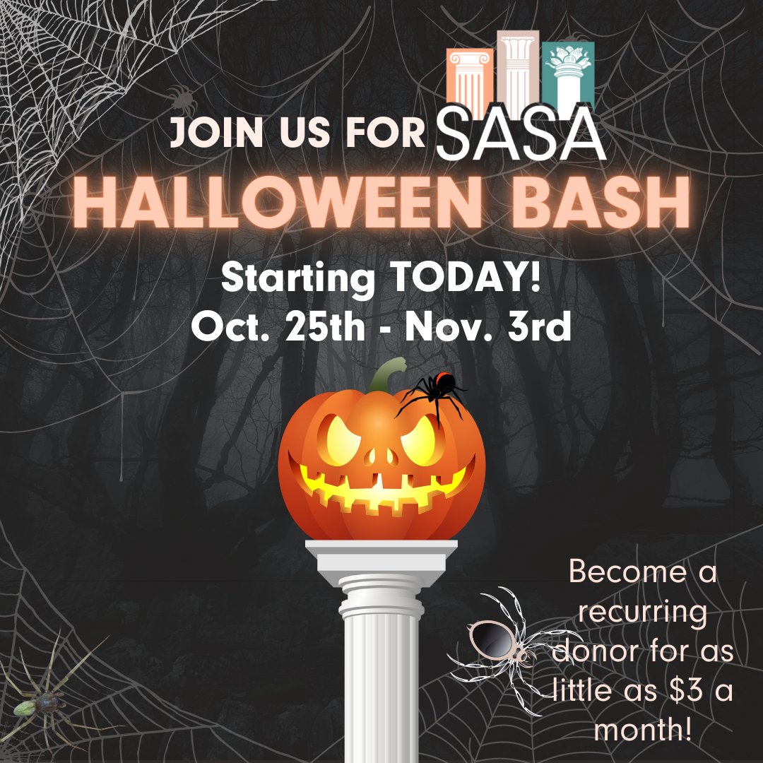AncientSave's tweet photo. 👻 SASA Halloween Bash Fundraiser begins TODAY! For the next 10 days, SASA will be presenting new and exciting Events exploring the ancient world, absolutely FREE! 

🗓 October 25th - November 3rd, 2021

➡️ Learn more about the Halloween Bash, here: https://t.co/uS1OFKumHo https://t.co/6ieYcBo07p