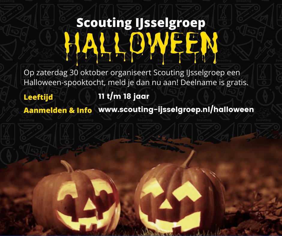 Scouting IJsselgroep organiseert Halloweentocht Gorssel. Meld je nu aan met een groepje via scouting-ijsselgroep.nl/halloween.