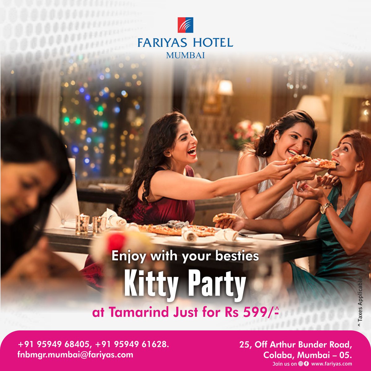 FariyasGroup's tweet photo. Ladies get ready for some fun.
#kittyparty #FariyasMumbai #ladies #kitty #kittypartytime #fun #fariyas https://t.co/cmZNGErFwV