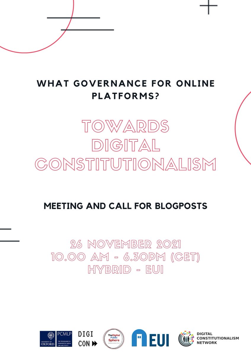 G_De_Gregorio's tweet photo. Just one month before our event on platform governance and digital constitutionalism, also with new partners @OxfordMediaLaw. This open event will be held in person at the @EUI and online on the 26th of November. Just send us your expression of interests! More info here👇 https://t.co/01bLzZoBsb