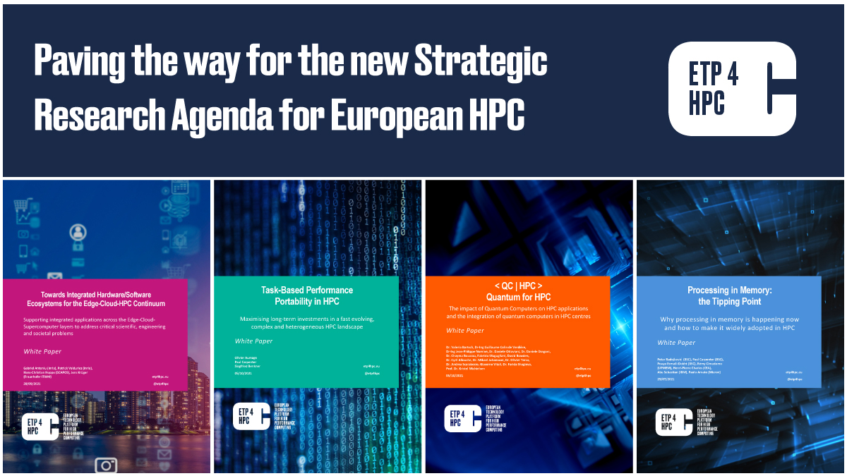 Our experts are preparing our next Strategic Research Agenda for 🇪🇺 #HPC 
Don't miss the white papers they publish along the way: 
- processing in memory 
- #quantumcomputing
- performance portability
- integrated ecosystems for Edge-Cloud-HPC continuum
etp4hpc.eu/white-papers.h…