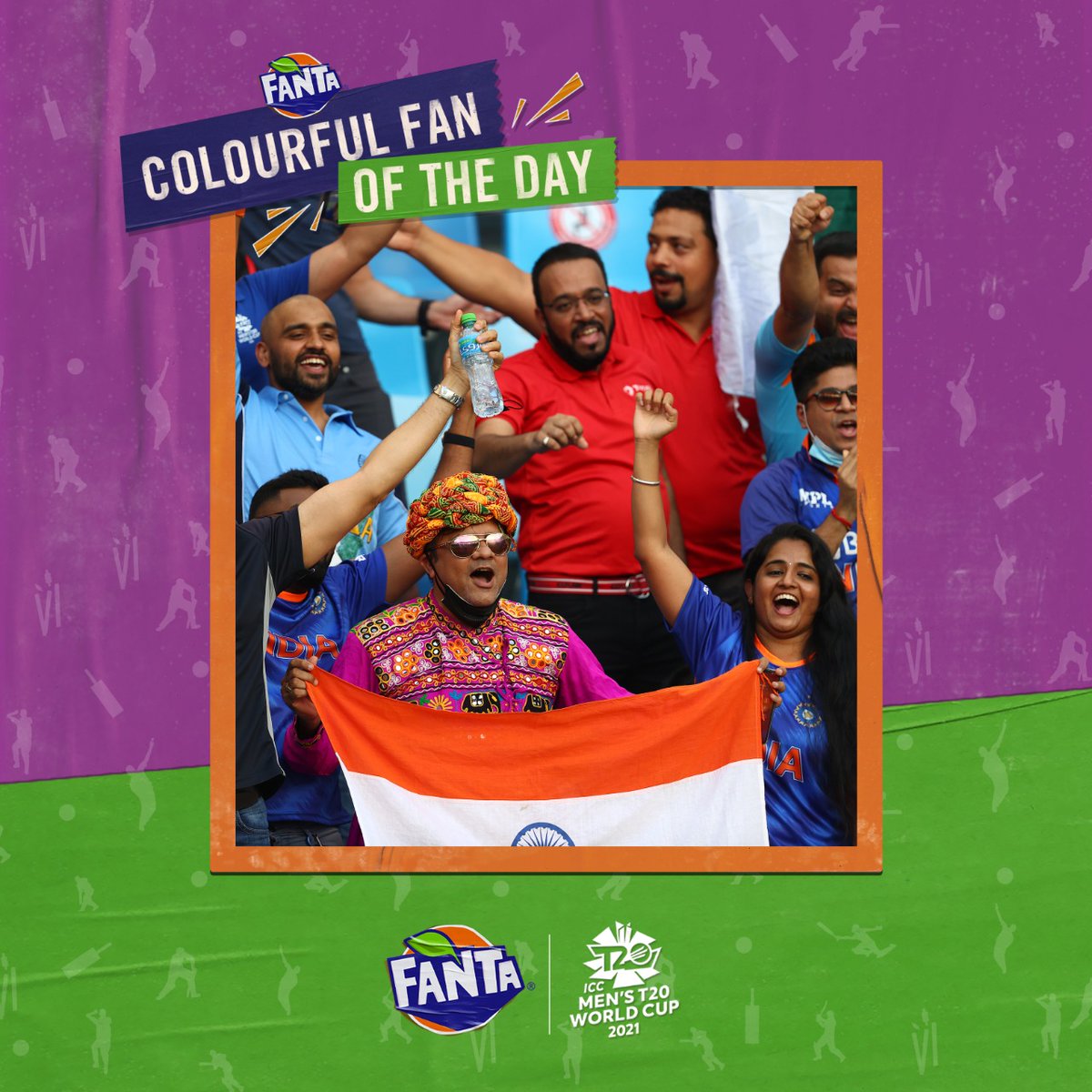 Fanta_India's tweet photo. Love for 🏏 = 💯
Throwback to the most colourful highlight of the day 🙌🏻 #ColourfulFanOfTheDay
.
.
.
#INDVsPak #MatchHighlights #FantaIndia #ColourfulFans #Spotted #Throwback #T20WorldCup #ICCT20WorldCup #Cricket #ICC #CricketFans https://t.co/kbWFywX0nH