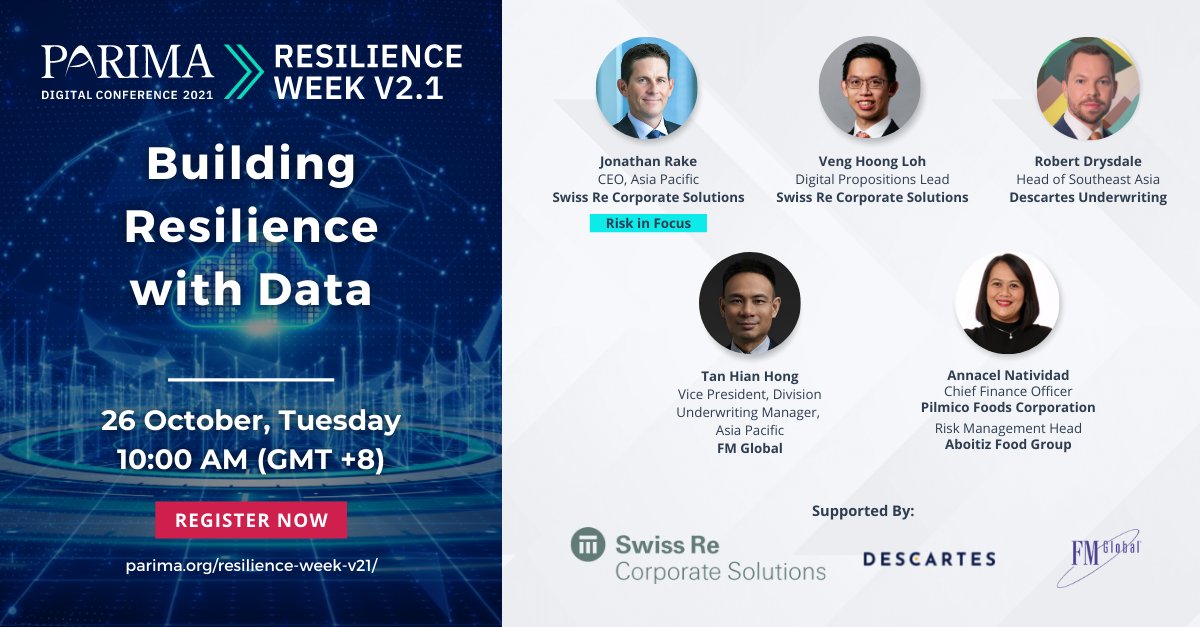 FMGlobal's tweet photo. Tune in for the @PARIMAorg panel discussion “Building Resilience with Data” on Tuesday and hear from FM Global’s Tan Hian Hong how businesses can harness the value of #data as a catalyst for #innovation and resilience.
https://t.co/sQrTNwHEe0 #PARIMA2021 #Resilienceweekv21 https://t.co/tQVUW2FbCg