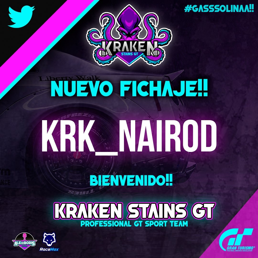 💣  NUEVO FICHAJE!!  💣

🆕 Damos la bienvenida a @KRK_Nairod que a partir de hoy será nuevo piloto de Kraken Stains GT! 
🐙🔥🏁 #GASSSOLINAA <a href="/RaceMax2/">RaceMax</a>