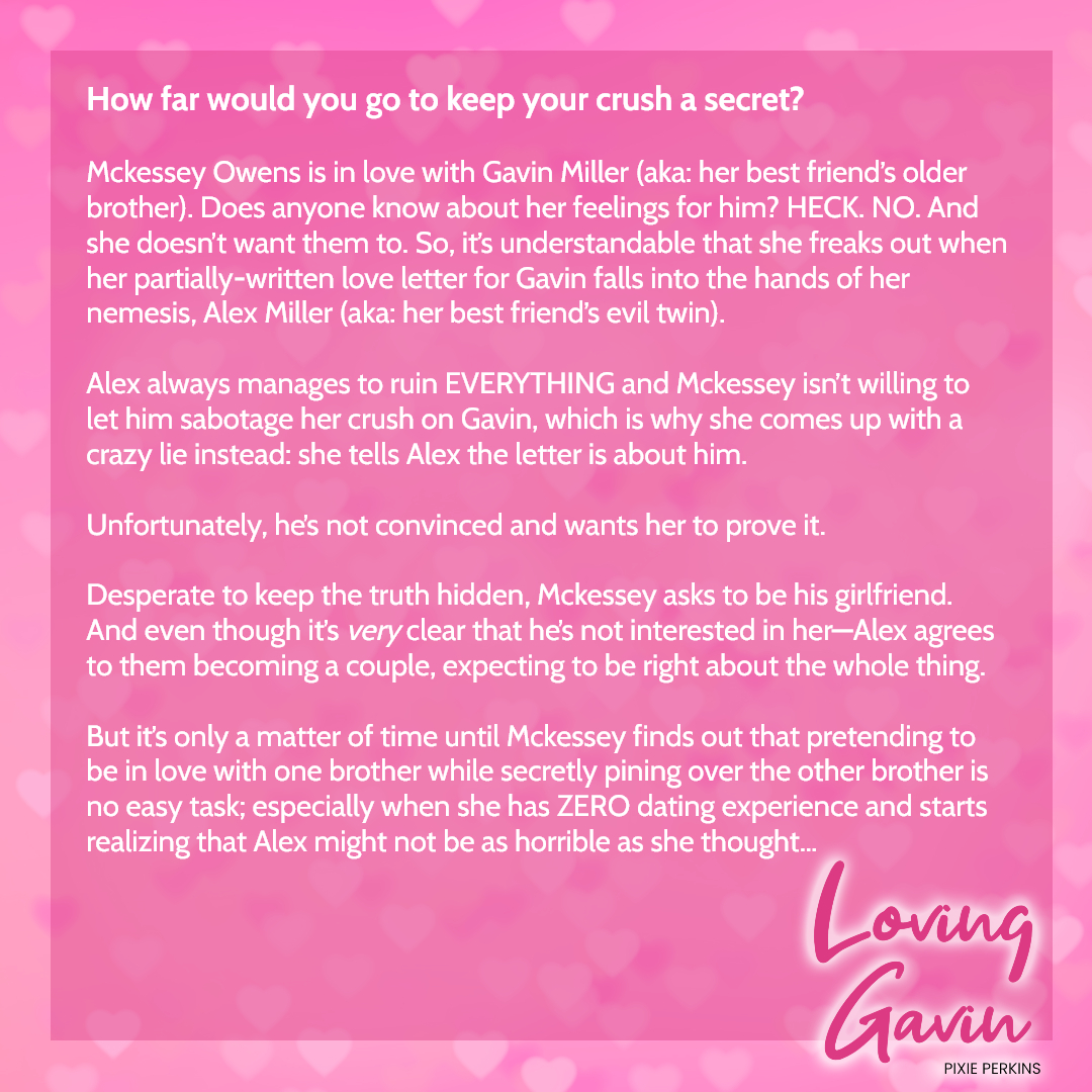 💗 #COVERREVEAL! 💗

Add #LovingGavin to your TBR! bit.ly/3CjUIGM

#pixieperkins #youngadultromance #yaromancebook #yaromance #coverrevealday #cleanromanceauthor #cleanromance #bookcoverreveal #indieromanceauthor #coverreveals #yaromanceauthor #yalovin #yaromancenovel