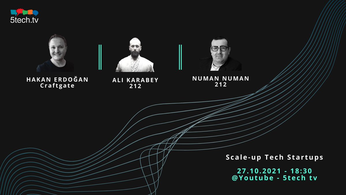 🔬 #5tech tv'de bu hafta konuğumuz <a href="/craftgateio/">Craftgate</a> Kurucu Ortağı ve CEO'su <a href="/hakanerdogan/">Hakan ERDOGAN</a>. 

Konu: ''Scale-up Tech Startups''

🗓️27 Ekim 18.30, bekleriz.
bit.ly/3pB9TI2